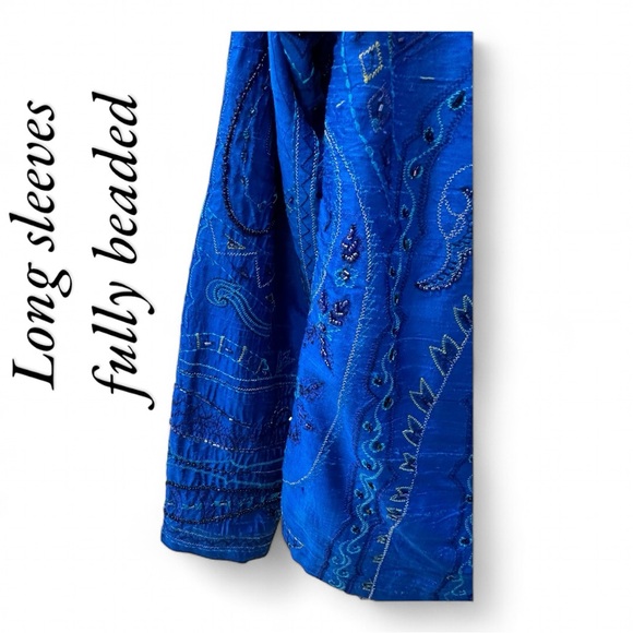 Vintage CHICO’S Embellished Blue Silk Beaded Jacket Size 0 (Sz 4) EUC - Picture 4 of 10